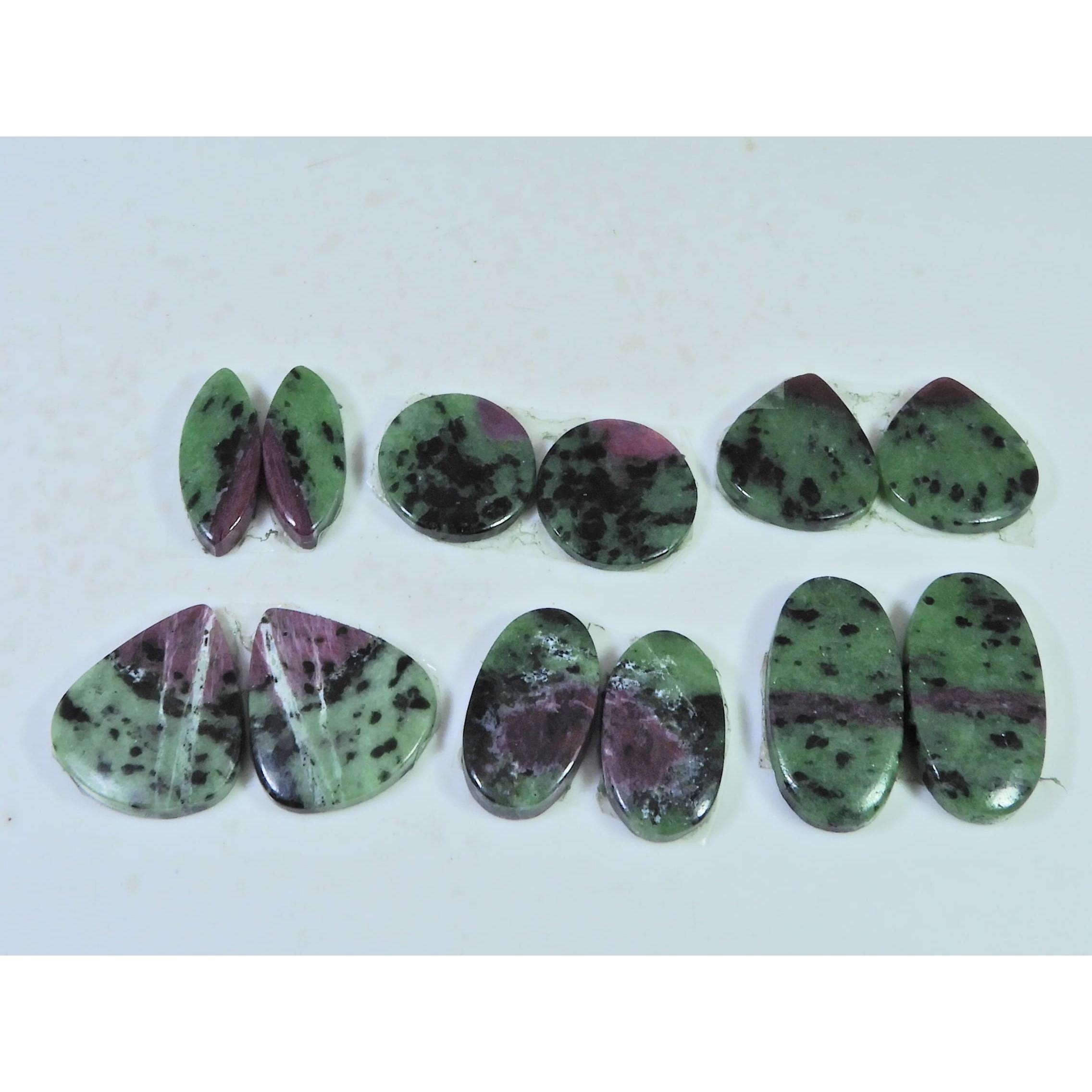 Natural Ruby Zoisite Matched Pair Mix Cabochon Loose Gemstone 06 Pair Lot C-2033