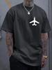 Minimalist Airplane With Letter A Small Chest Graphic Print Unisexs Crew Neck Short Sleeve Tee Casual Daily Soft Basic Wear Top