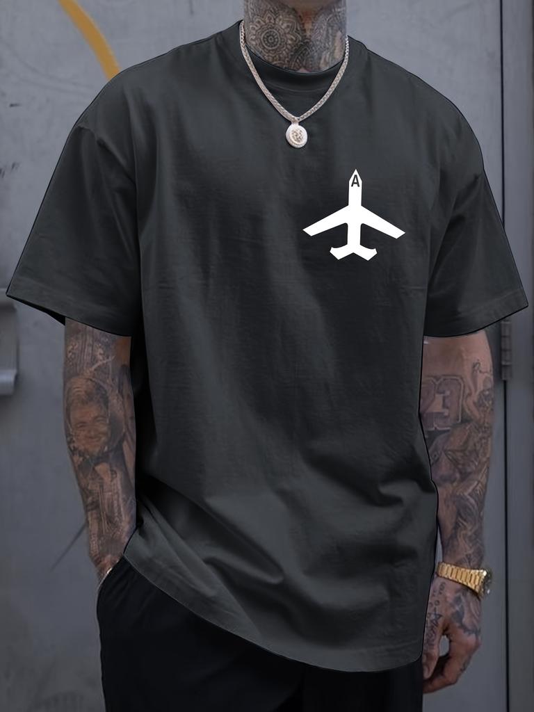 Minimalist Airplane With Letter A Small Chest Graphic Print Unisexs Crew Neck Short Sleeve Tee Casual Daily Soft Basic Wear Top