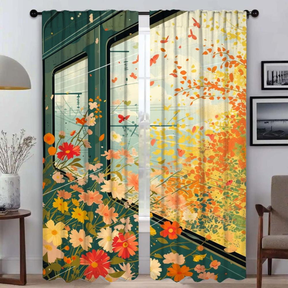 

Шторы «Весна идет» Шторы для детской комнаты Шторы для комнаты 2 панели Украшения на Хэллоуин Тюль для перегородки в спальне W50xH70cmx2pcs-CL