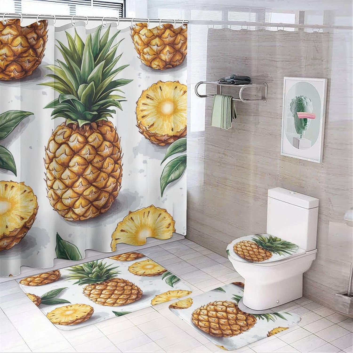 

Bathroom Sets With Rugs And Accessories, Orange Fruit Pattern Printed On Bathroom Curtain Sets With Rugs, Ideal For Apartment W90*H180(CM)-1 Pcs