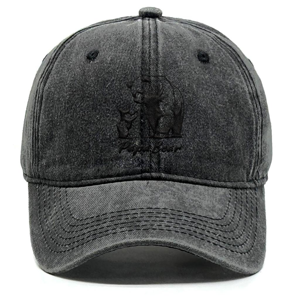 Papa Bear" Black Bear Print Adjustable Baseball Cap, Father's Day Man's Cap Slouchy Stylish Solid Color Trendy Snapback Baseball Hat