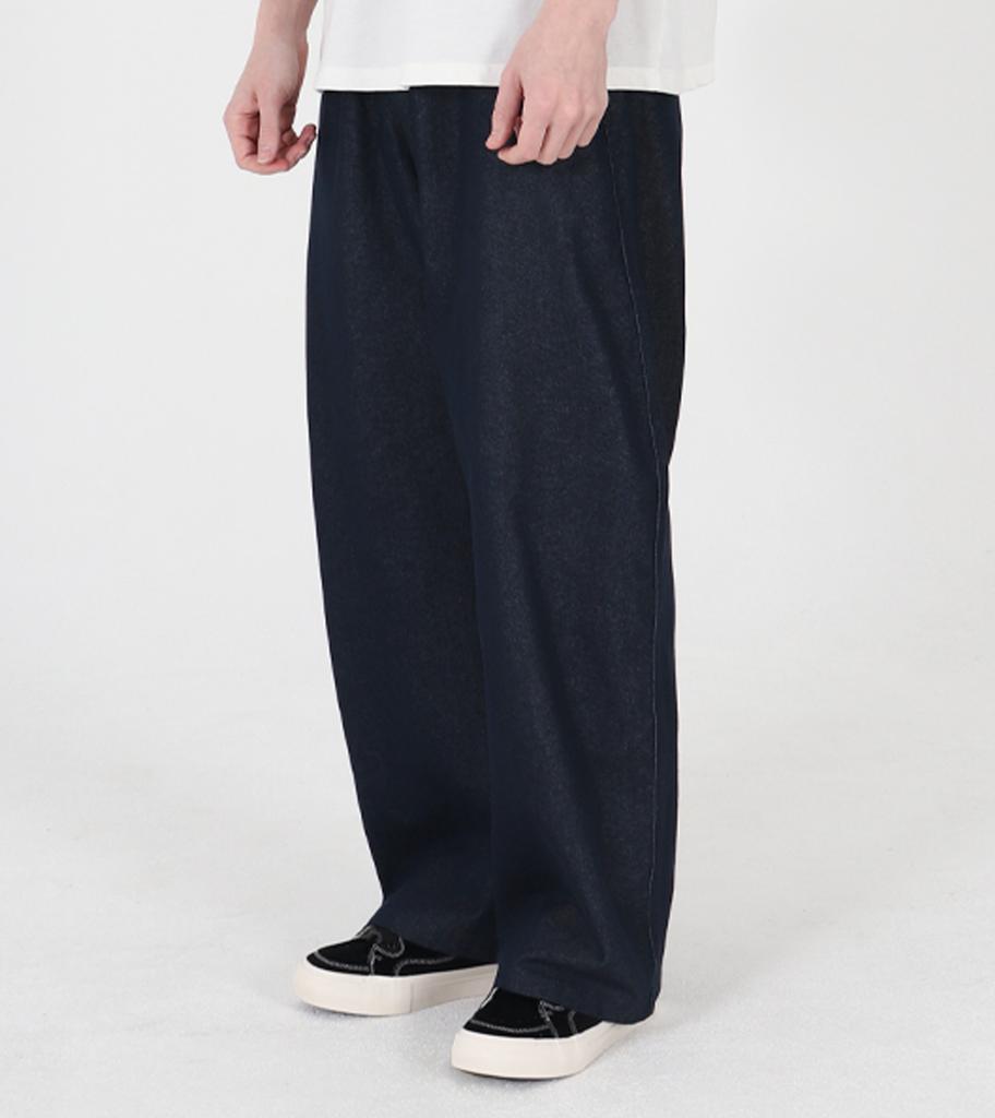 Beoteunseoul Curved Wide Denim Elastic Waist Pants [Deep Blue Indigo]
