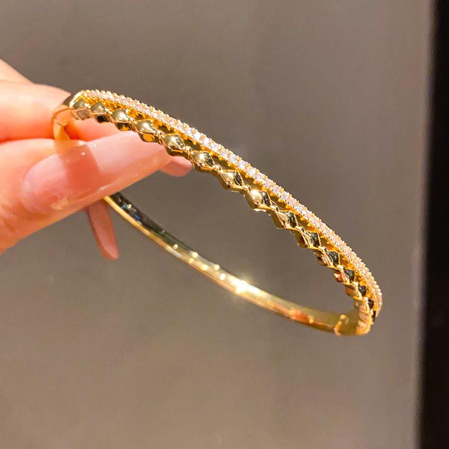 Geometric Zircon Stone Bangle With Gold Finish For Elegant Casual Wear