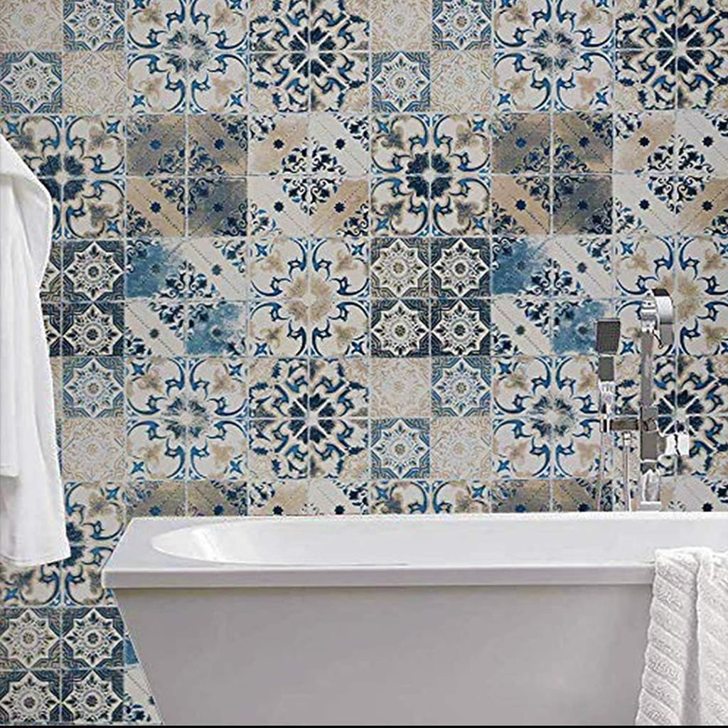 10M Blue Tile Wallpaper Peel and Stick Wallpaper Vintage Contact Paper Removable Self Adhesive Wallpaper Waterproof Embossed