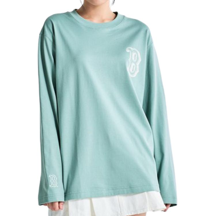 MLB Basic Boston Red Sox Letter Logo Print Crew Neck Loose Long Sleeve T-Shirt Unisex Tops Bean-Green 3ATSB0334-43MTD