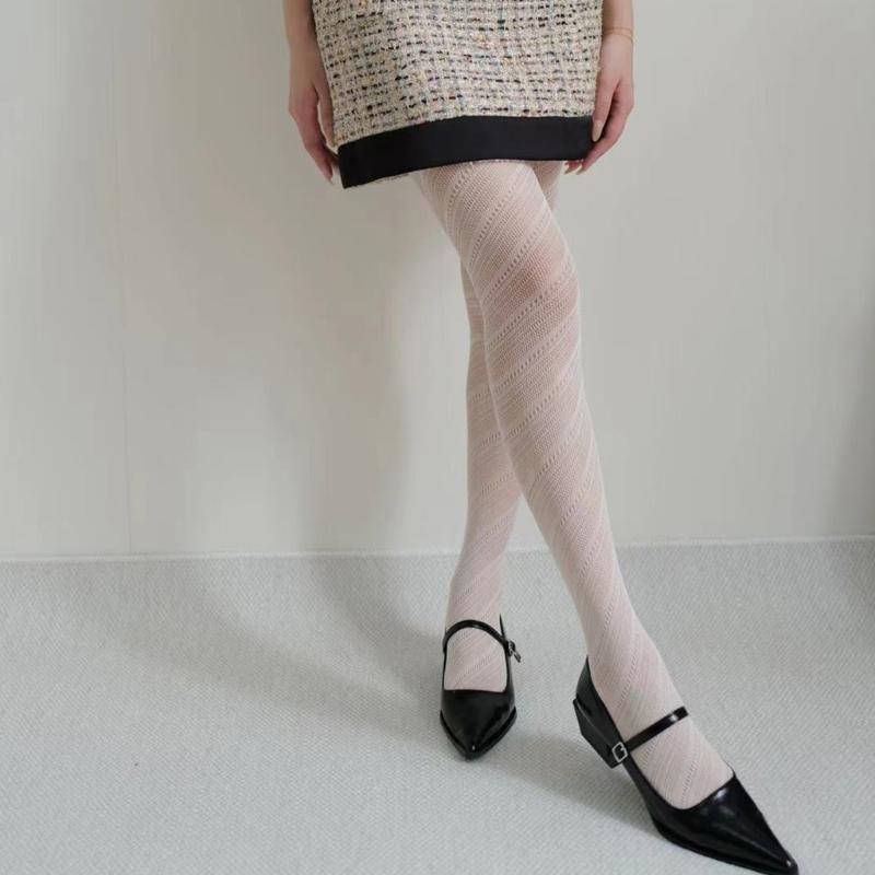 Aesthetic High Waist Fishnet Tights for Women Stretchy Pantyhose Elegant Hollowed Out Diagonal Stripe Mesh Stockings