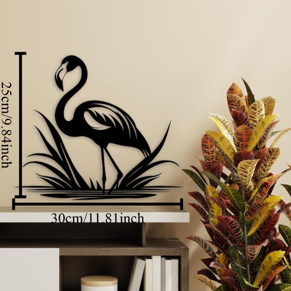 Black Metal Flamingo Wall Decor 3D Shadow Effect Tropical Home Art Modern Garden Sculpture 12in