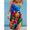 Sunflower Parrot Print Strap Mini Beach Dress Women Boho Summer Sexy Floral Dress Sleeveless Party Evening Dresses