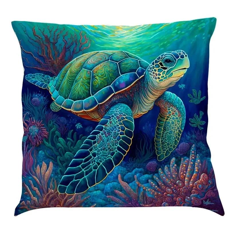 Luxury Home Decoration Pillowcase Car Living Room Sofa Cushion Cover Marine Life Painting Pattern Cushion Cover