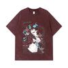 275 GSM Gewaschene T-Shirts 100% Baumwolle Blau Exorzist V1 Rin Print Unisex Schweres Baumwoll-T-Shirt
