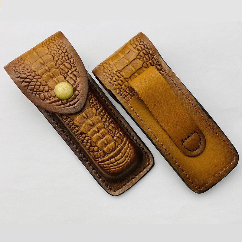 1PC Cowhide Knife Case Leather Sheath Pouch Folding Knife Cover Pocket Knife Scabbard Holder Belt Case Tactical Gear Accessories