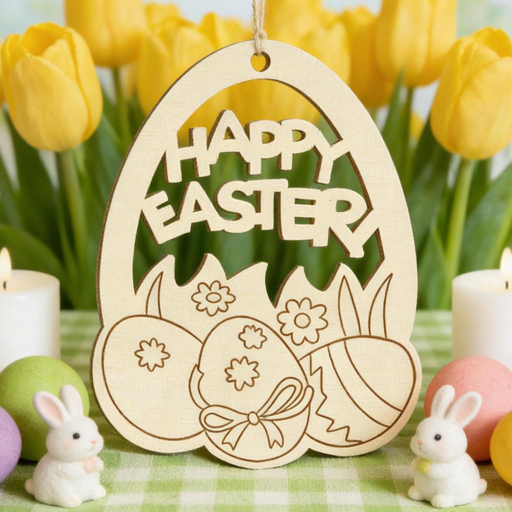 Unfinished Wood Ornaments Easter Eggs Paintable Pendants Unfinished Wood Cutouts For School Party Home Bedroom Apartment Family