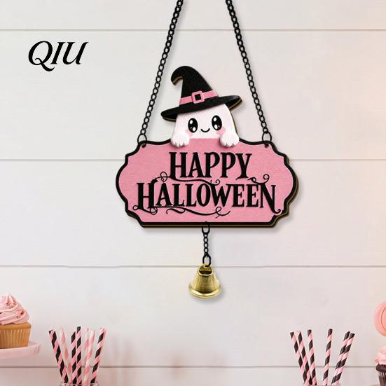 Whimsical Room Decor for Girls Halloween Cute Witch Hat Ghost Door Sign, Wooden Hanging Decoration, Vintage Style Seasonal Sign Doorbell