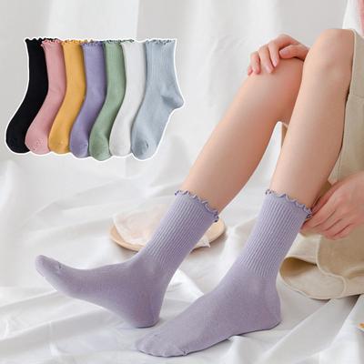 Mid Tube Socks Solid Color Keep Warm Anti-pilling Sweat Absorption Women Socks Winter Supplies