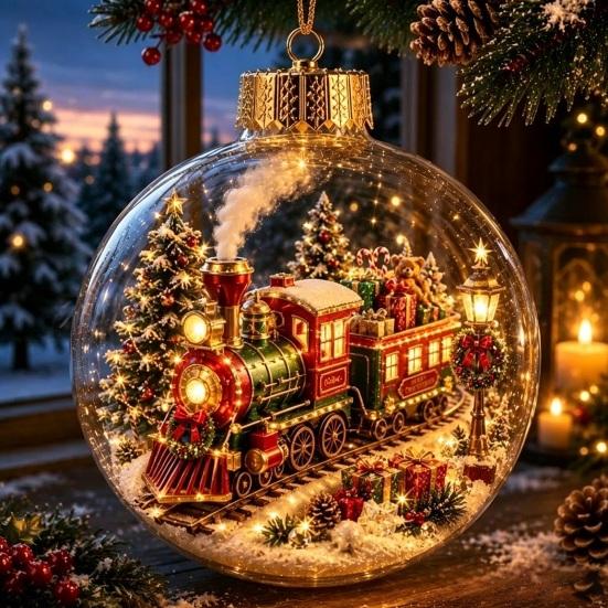 Winter Wonderland Decorations Lighted Clear Christmas Ball Ornaments, Cute Santa Claus/Tree/Snowman/Angel Figure Inside Warm Light Holiday