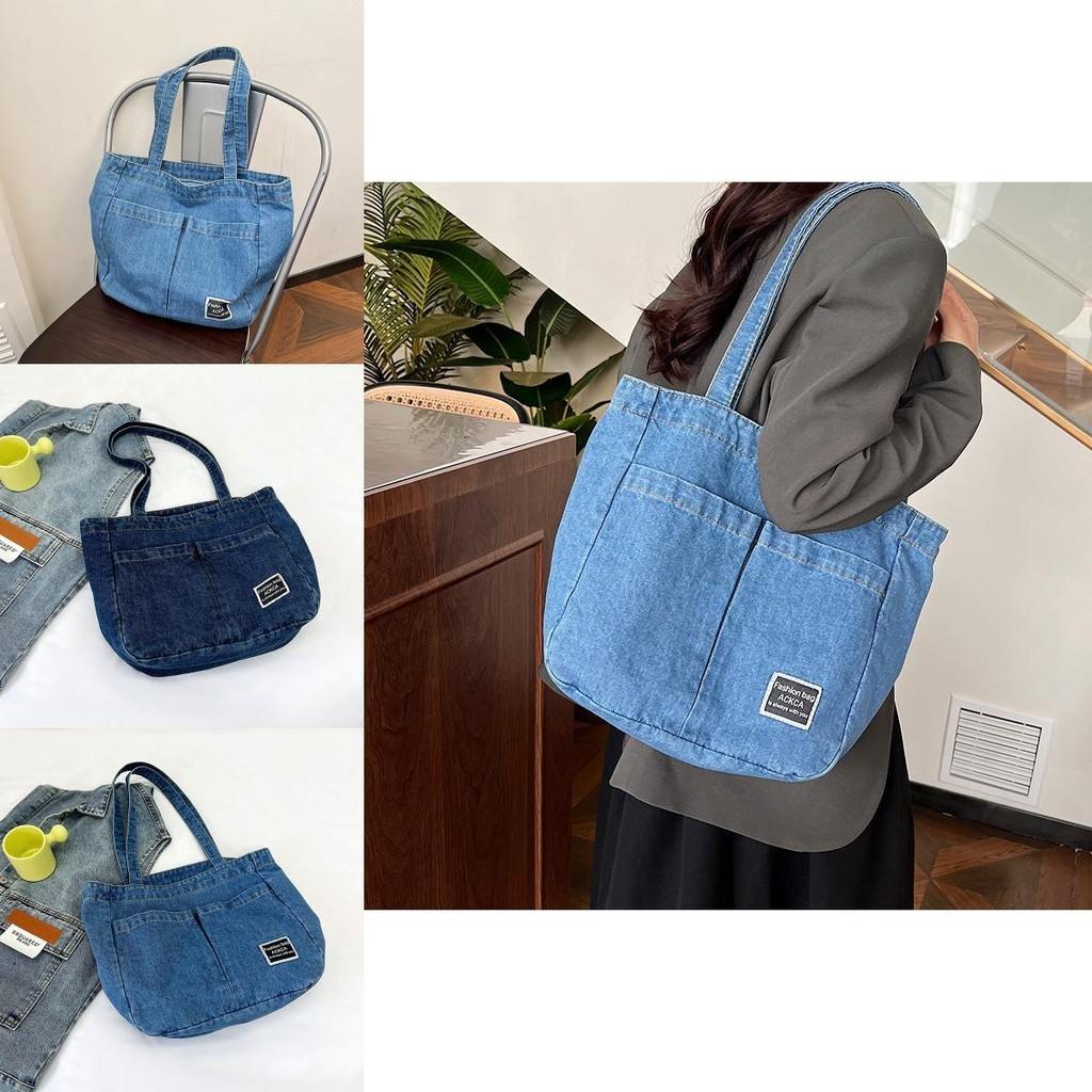 Chic Retro Denim Tote Bag For Women Large Capacity Street Style Shoulder Bag