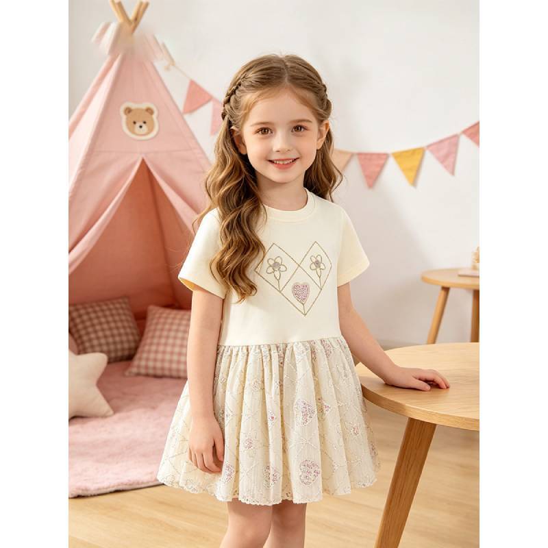 Vestito estivo da bambina in cotone stile principessa con rete traspirante per bambine piccole