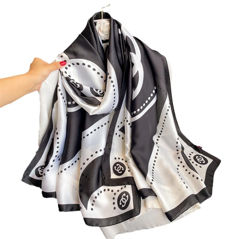 Simulation silk scarf brocade beauty size long scarf large ring chain new letter thin shawl premium silk scarf