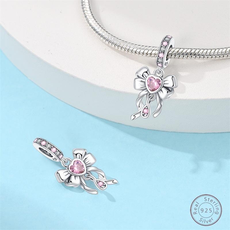 100% Copper Bowknot Pink Sparkling Zirconia Beads 3Mm Diy Holiday Exquisite Jewelry Gift Making