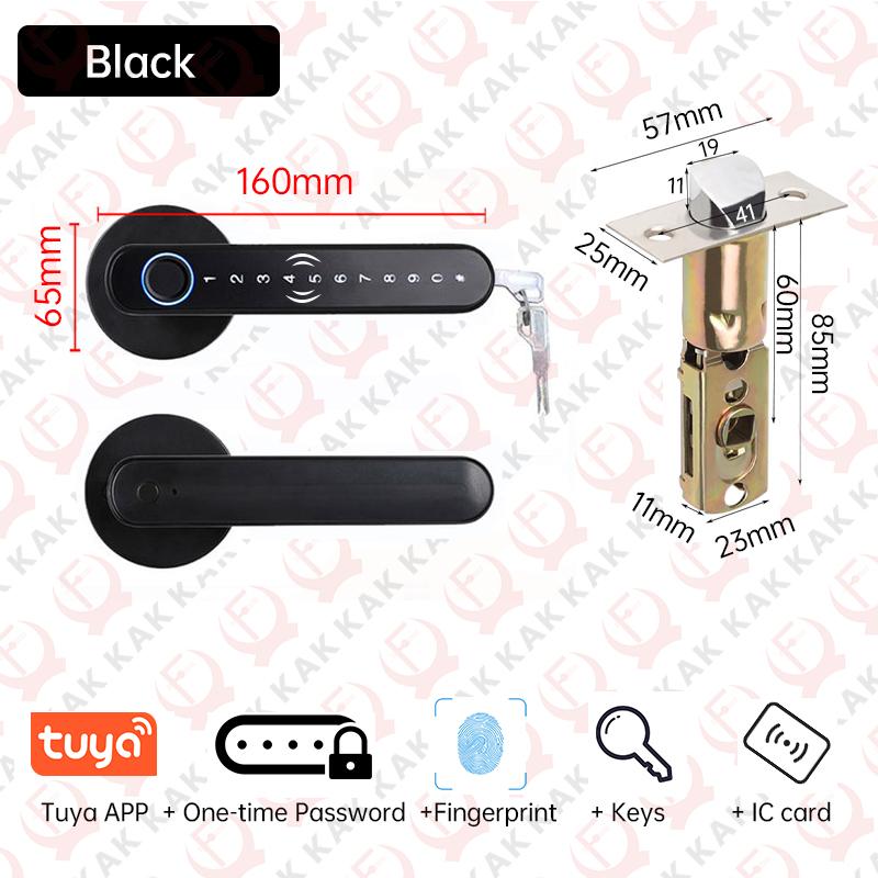 

KAK Tuya 5-in-1 Door Lock Smart Home Products Fingerprint Locks Remote Control App Unlock Support Password IC Card Key Unlock 50mm чорний