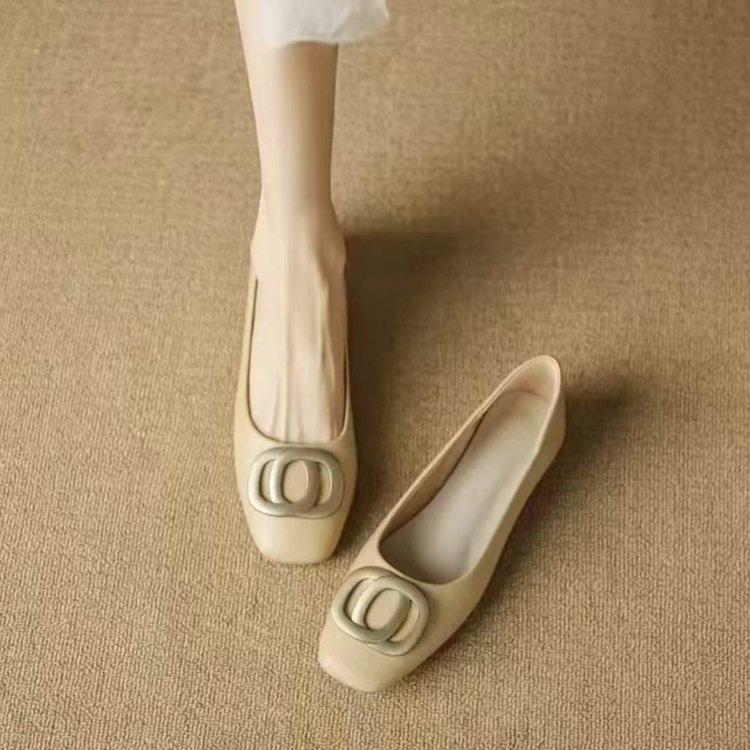 Square head single shoes spring new soft leather shoes light mouth thick heel soft sole leather shoes