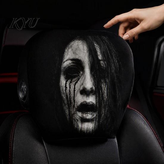 Quick Change Car Interior Styling Funny Headrest Covers, Ghost Skull Print Washable Seat Case Protector, Universal Breathable Auto Accessories
