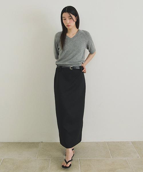 Lingseoul Basic Slit Long Skirt-Black