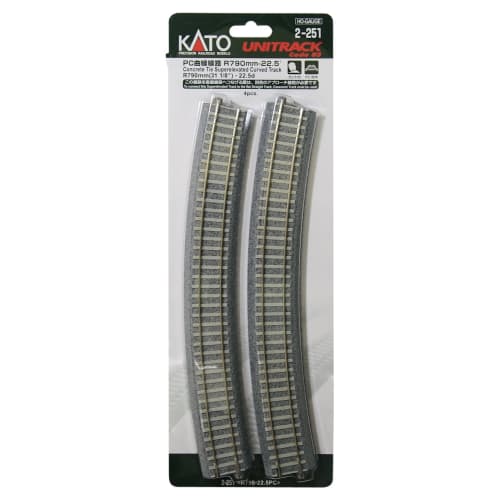 KATO HO Gauge PC Curved Track, R790-22.5, Set of 4, 2-251, Model Railroad Supplies