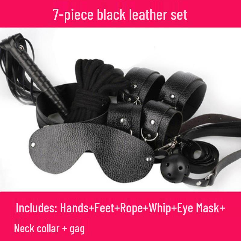 Flirty Bondage Set: Leather Handcuffs, Whip, Collar & Nipple Clamps