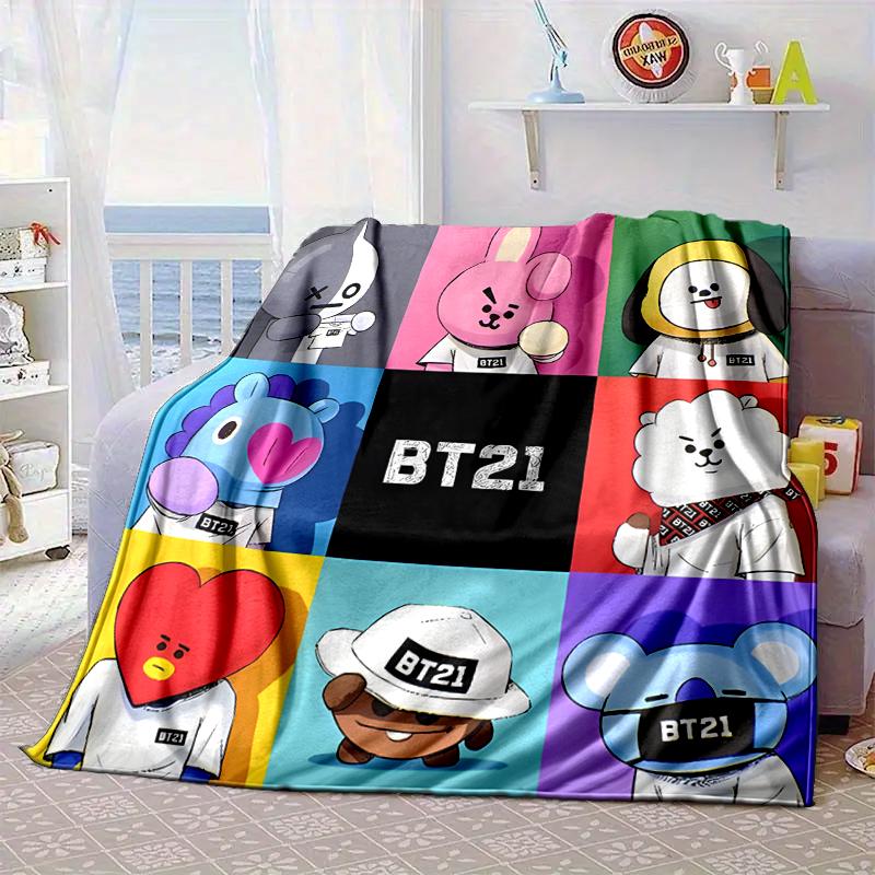 Colorful Cartoon kpop Blanket Flannel Blanket for bed, sofa, Camping, Hiking, Picnic Essentials, gift for family Fan gifts