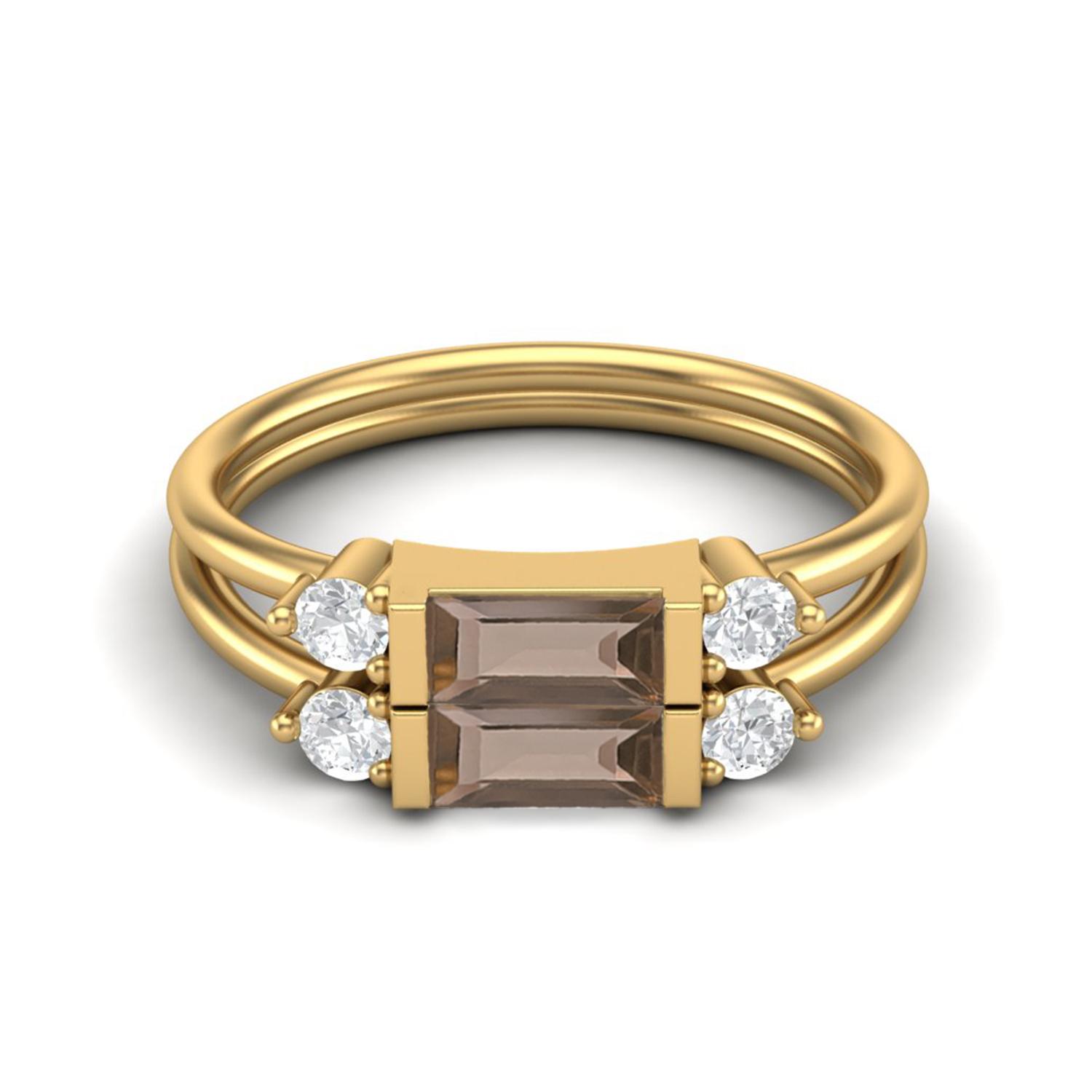 

1.52 Ctw Baguette Smoky Quartz 925 Sterling Silver Gold Vermeil Dual Spilt Shank Women Wedding Ring 11 жёлтый