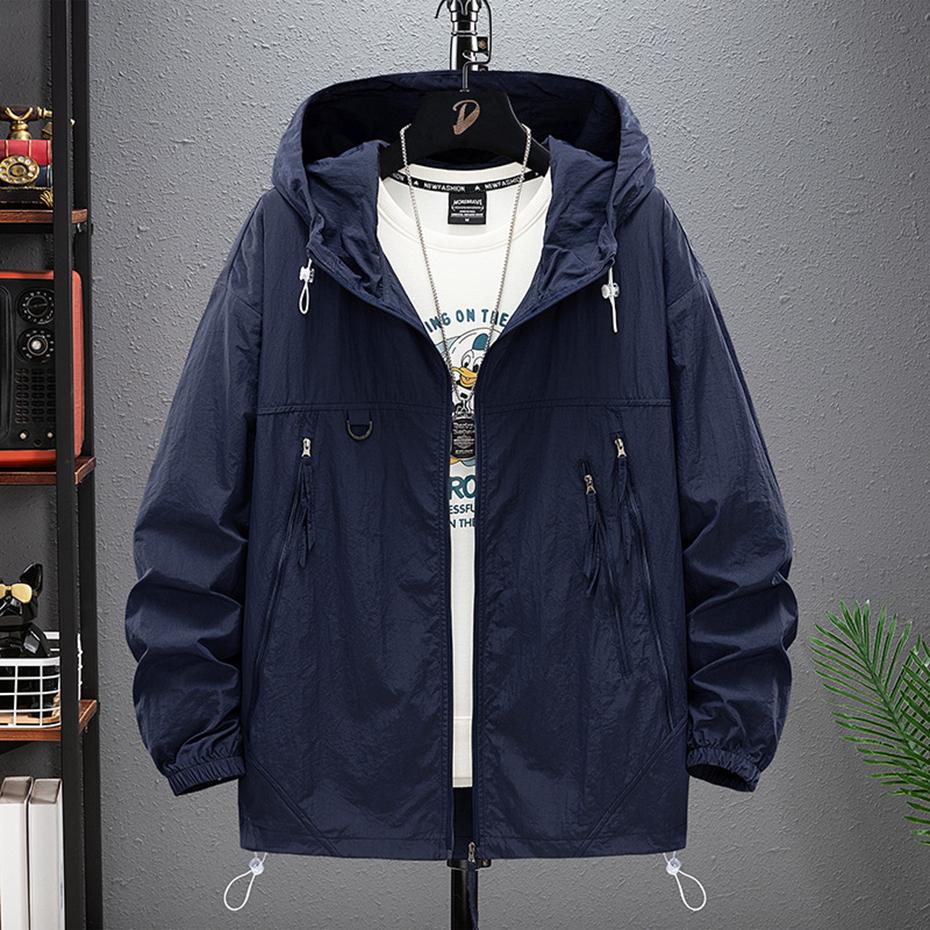 Plus Size Summer Men Jackets Sun Protection Skin Coats Ultra-Light Hooded Jackets Big Size Men Windbreaker