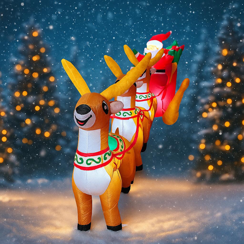 11.81FT Inflatable Santa Three Sleigh Reindeer Toy LED Festive Gift Xmas Yard Party Decoration Christmas Supplies Home Ornament