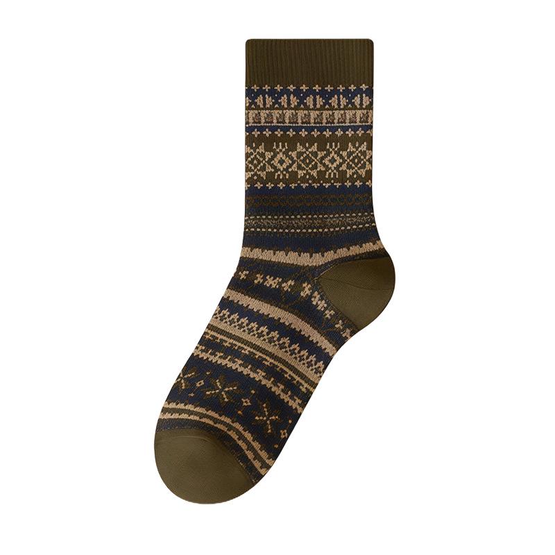 Herrensocken im Ethno-Stil, mittelhoch, doppelt gestrickt - Antibakteriell, Retro für Herbst/Winter