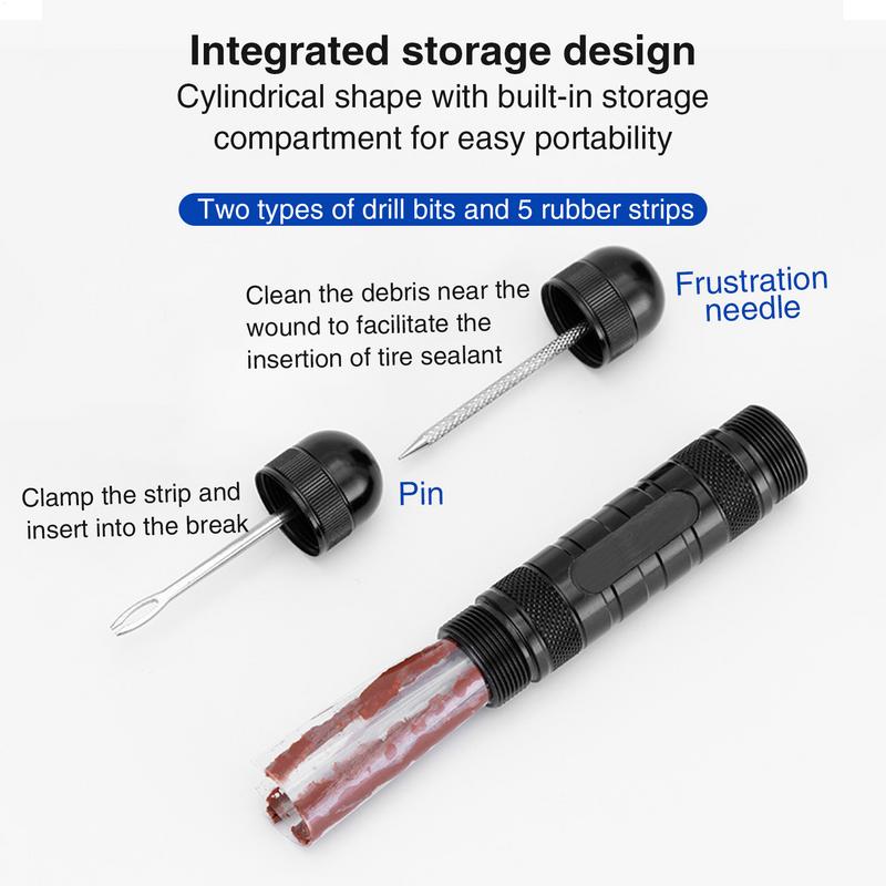 Tubeless Bicycle Tire Tool Kit Tire Repair Fork Reamer with 5Rubber Strips Bike Tool For Road Bicycle Tires Fix Flat or Puncture