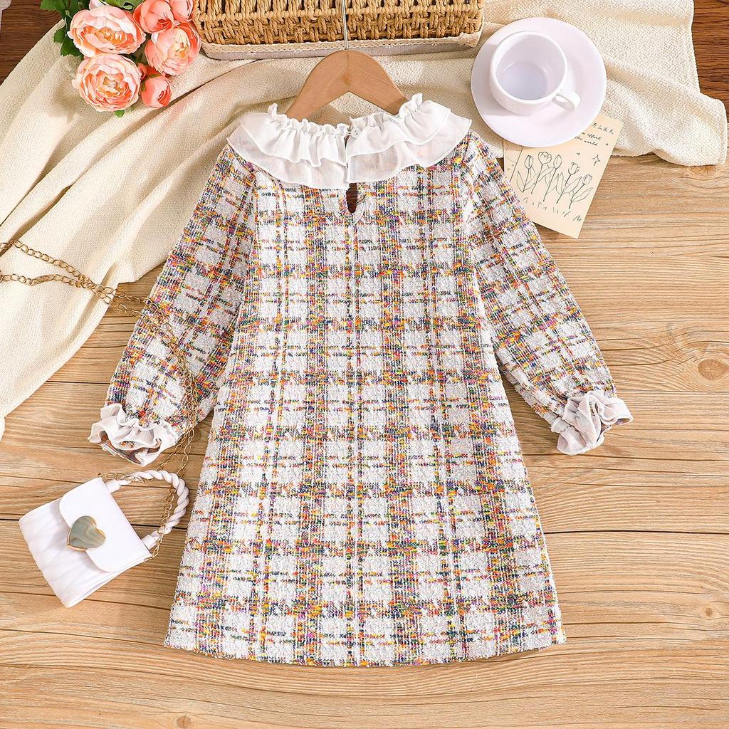 Dívčí kostkované šaty v korejském stylu - Podzim/Zima Tkanina s jemnou vůní