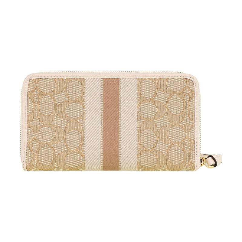 Coach Wallet Dempsey 18 Classic Presbyopia Zipper Jacquard with Exquisite Pebble Leather Card Holder Coin Purse Mobile Phone Bag Women's White