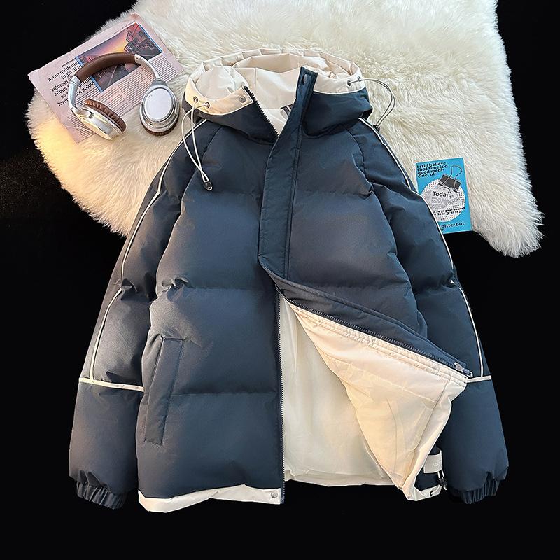 

Couple Shoulder Sleeve Hooded Cotton Jacket Hooded Bag Male Student Windproof Hooded Cotton Jacket Teen Trend XXXL Темно-синій