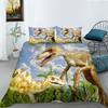 Jurassic Dinosaur Duvet Cover King Queen Huge Brown Triceratops Tyrannosaurus Diplodocus Polyester Bedding Set For Boys