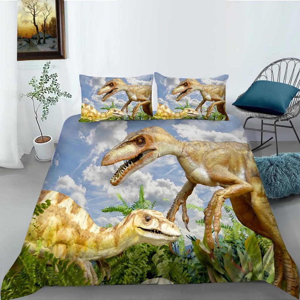 Jurassic Dinosaur Duvet Cover King Queen Huge Brown Triceratops Tyrannosaurus Diplodocus Polyester Bedding Set For Boys
