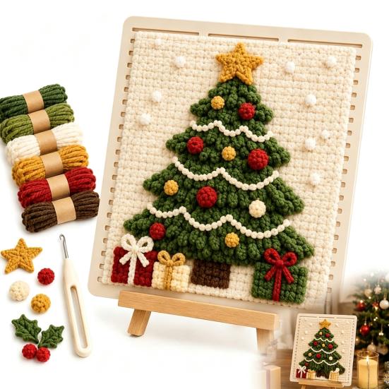 Yarn Art Decor Projects DIY Fabric Weaving Painting Kit, Halloween Christmas Crochet Kit for Decoration, Beginner Handmade Craft Project Set Holiday