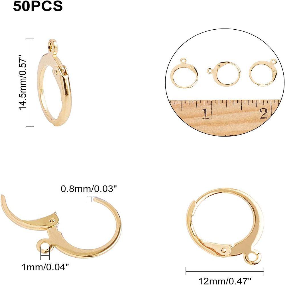 304 Stainless Steel Leverback Earring Findings, with Loop, Golden, 14.5x12mm, Hole: 1mm, Pin: 0.8x1mm, 50pcs/box