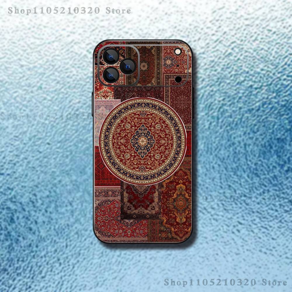 Arab Persian Carpet Floral Phone Case For iPhone 17,16,15,14,13,12,11,Pro Max,XSX,,XR,SE,Mini,8,7,Soft Silicone Black Cover