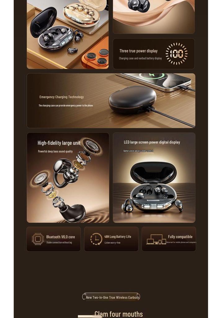 New Ear Clip Wireless Bluetooth Earphones - High Sound Quality, Long Battery Life B54