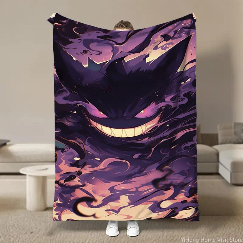 Japanischer Anime Pokemon Gengar Cartoon Plüsch Flanell Decke für Bett Sofa Weiche Flanell Überwurf Flauschige Kinder Schüler Kind Decken