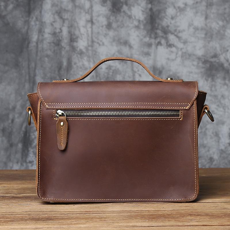 NZPJ Retro Leather Men's Mailman Bag Crazy Horse Men's Bag Top Layer Cowhide Shoulder Bag Casual Handbag For 10-Inch IPad