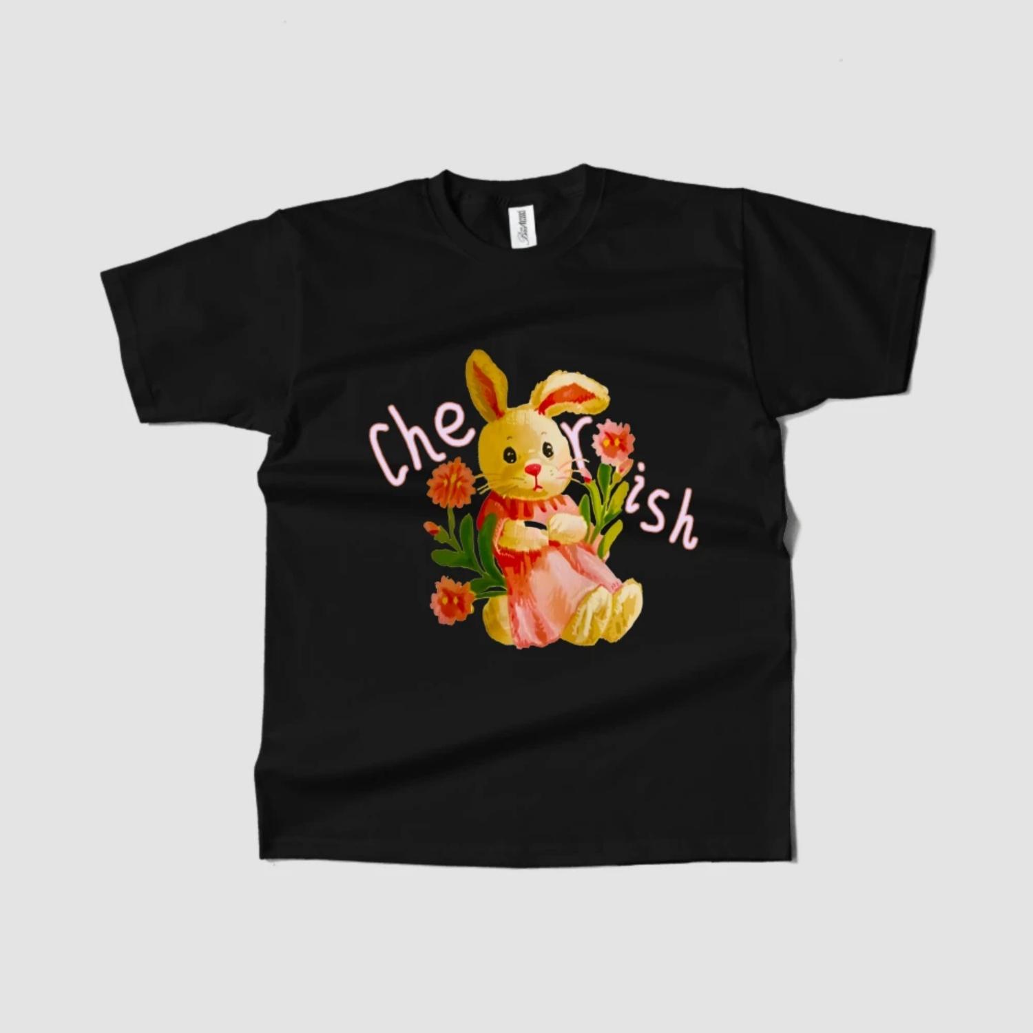 

Women s T-Shirt Short Sleeve Round Neck Summer Spring Cute Bunny Graphic Tee Trendy 2023 Fast Ship S чёрный