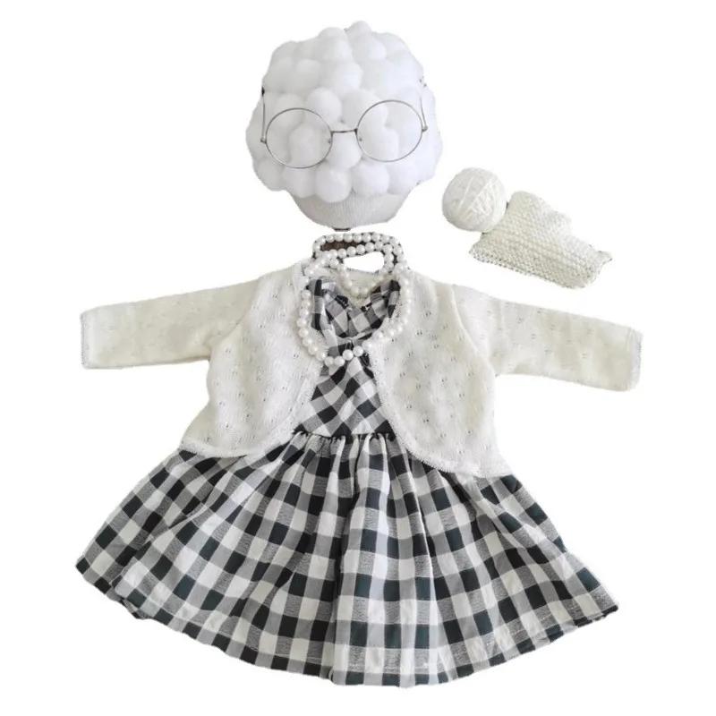 Funny Newborn Photography Props Costume Infant Baby Girl Cosplay Grandma Outfit Hat Clothe Studio Photo Shooting Accessories Set