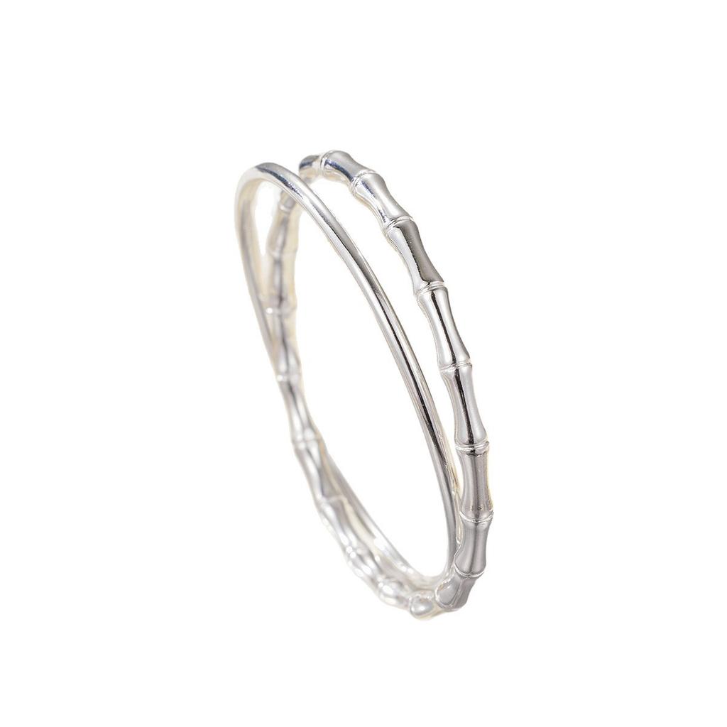 Double Ring Bamboo Bracelet Women's Versatile Bracelet White Copper Silver Plated Sansheng III Bracelet Niche Design